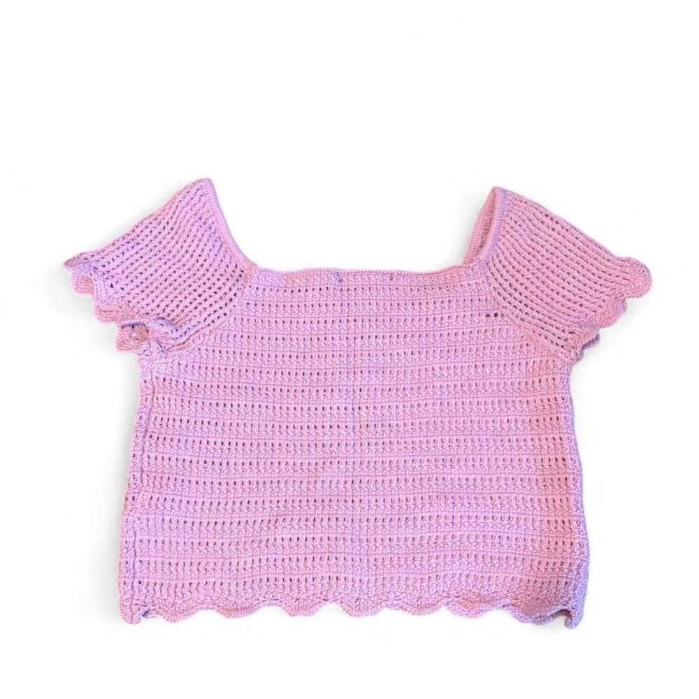 Pink Crochet Crop Top Button Front Sz Large Forever 21 Lavender Boho Cottagecore - Picture 6 of 6